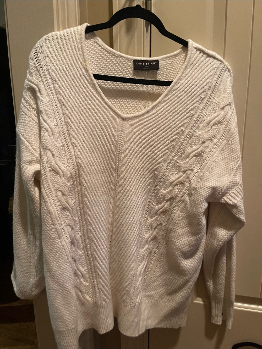 Lane Bryant Cream Cable V-Neck Knit Sweater